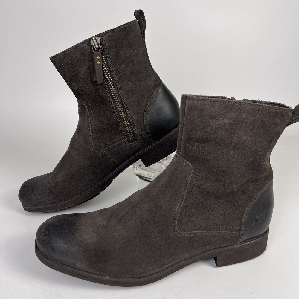 Ugg Dulwich Boots Men's 10 Stout Brown Weathered Suede Zip High Ankle Bootie